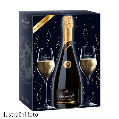 Bohemia Sekt Prestige demi sec + 2 sklenky, dárkové balení